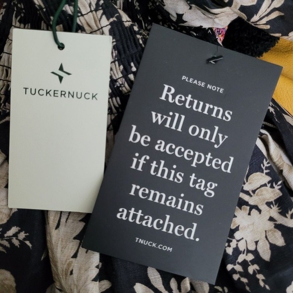 Tuckernuck Dress XS Black Ojai Vines Hemmings Floral Midi Off Shoulder Linen NEW - Picture 6 of 6